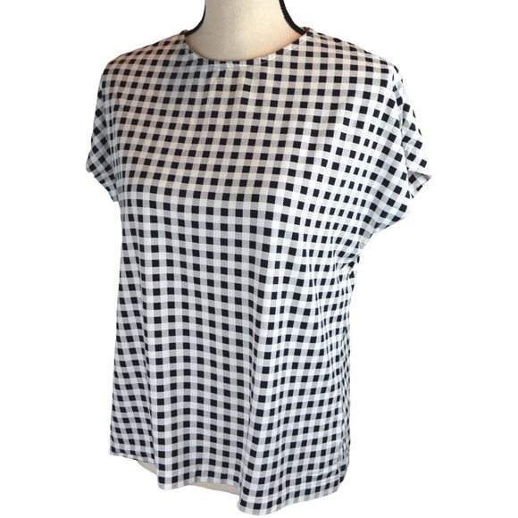 J. Jill Luxe Supima Relaxed Tee, Black & White Check - Size X-Small - Picture 1 of 5